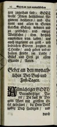 Gebet an den monathlichen Bet- Buß- und Fast-Tagen.