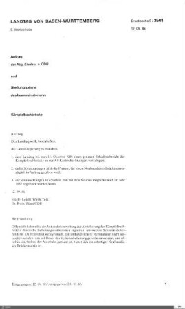 Drucksachen 3501-3650: Anträge, Anfragen, Gesetzentwürfe