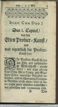 Das I. Capitel, von der Edlen Probier-Kunst, und was eigentlich die Probier-Kunst seye