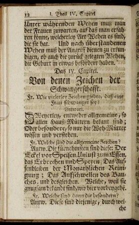 Das IV. Von denen Zeichen der Schwangerschafft.