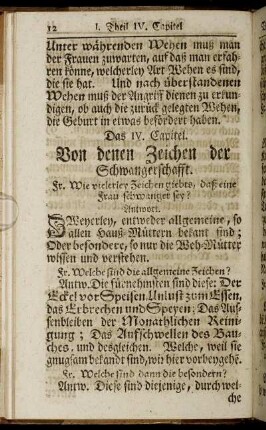 Das IV. Von denen Zeichen der Schwangerschafft.