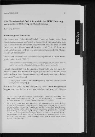 Die Historienbibel Cod. 8 in scrino der SUB Hamburg : Argumente zur Datierung und Lokalisierung