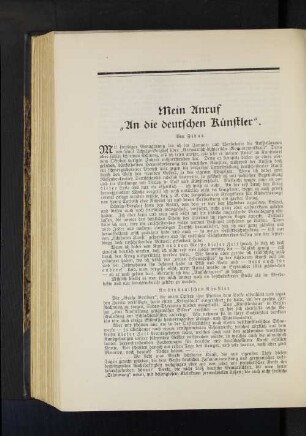 Mein Anruf "An die deutschen Künstler". Von Fidus.