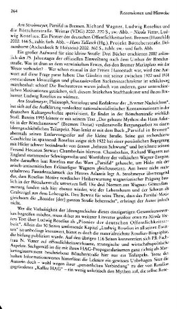 Strohmeyer, Arn :: Parsifal in Bremen, Richard Wagner, Ludwig Roselius und die Böttcherstraße : Weimar, VDG, 2002