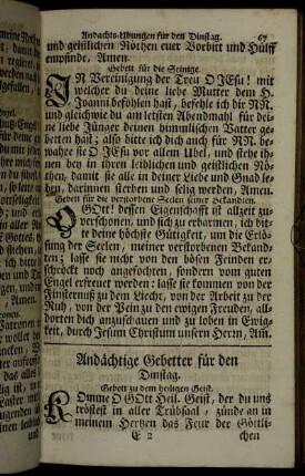 Andächtige Gebetter für den Dinstag.