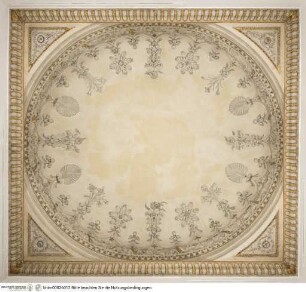 Dekoration der Decken, Stuckdecke mit einem Ring aus Palmetten, Akanthus und Blumen