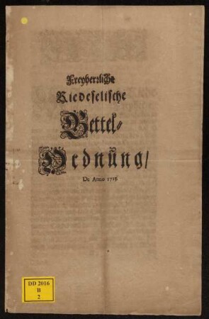 Freyherrliche Riedeselische Bettel-Ordnung