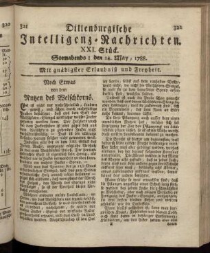 XXI. Stück. Sonnabends : den 24. May, 1788.