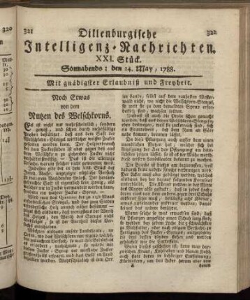 XXI. Stück. Sonnabends : den 24. May, 1788.