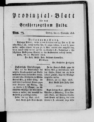 Num. 73., Ausgabe vom 17. September 1816