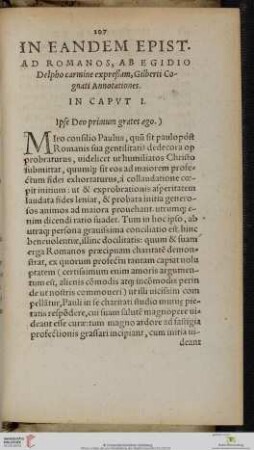 In Eandem Epist Ad Romanos Ab Egidio Delpho carmine expreßam Gilberti Cognati Annotationes