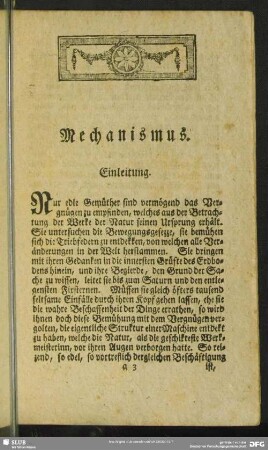 Mechanismus. Einleitung