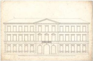 Röhrer, Karl; Unidentifizierte Gebäude - Dreigeschossiges Gebäude mit Mittelrisalit und zentralem Balkon im Piano Nobile (Ansicht)