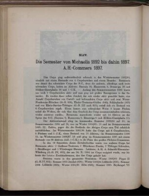 XLIV. Die Semester von Michaelis 1892 bis dahin 1897. A.H-Commers 1897.