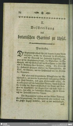 II. Beschreibung des botanischen Gartens zu Upsal