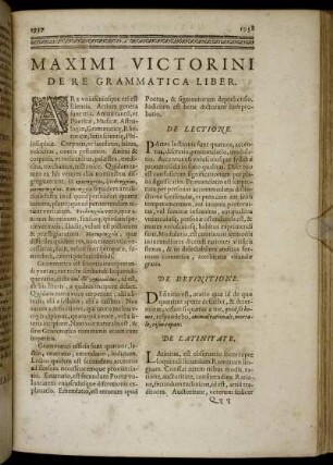 Maximi Victorini De Re Grammatica Liber