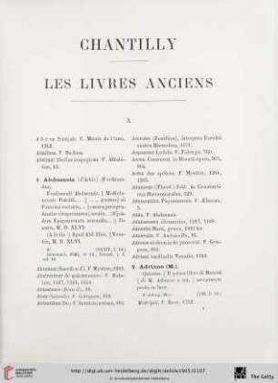 Chantilly: Les livres anciens