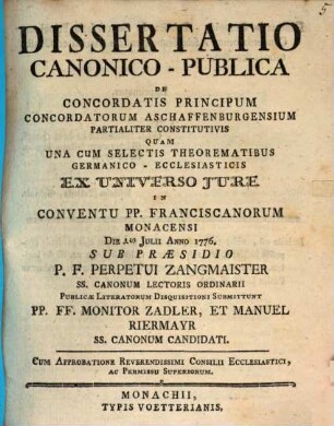 Diss. ... de concordatis principum concordatorum Aschaffenburgensium partialiter constitutivis