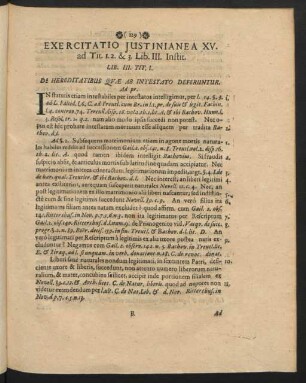 Exercitatio Iustinianea XV. ad Tit. 1. 2. & 3. Lib. III. Instit.