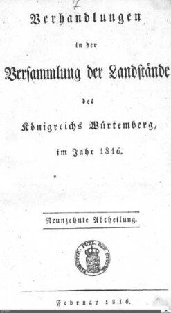 38: Ständeversammlung, Protokolle, 1816, Bd. 19