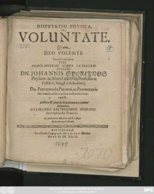 Disputatio Physica. De Voluntate