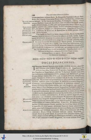 Duces Juliacenses / Lotharingiae / Sabaudiae / Hetruriae / Mantuae / Montisferrati / Ferrariae / Placentiae et Parmae.