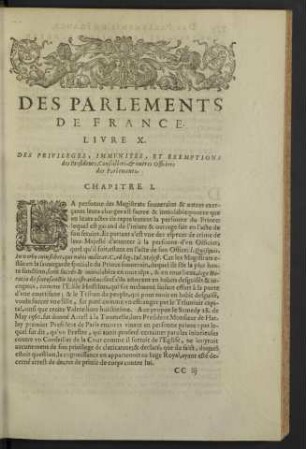 Des Parlements de France. Livre X.
