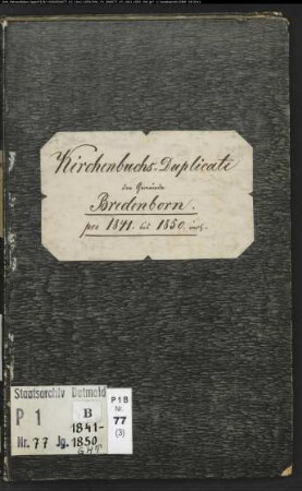 Kirchenbuchduplikat der katholischen Gemeinde Bredenborn, Kreis Höxter (GHT 1841-1850) (Gemeinde: Katholische Gemeinde Bredenborn)