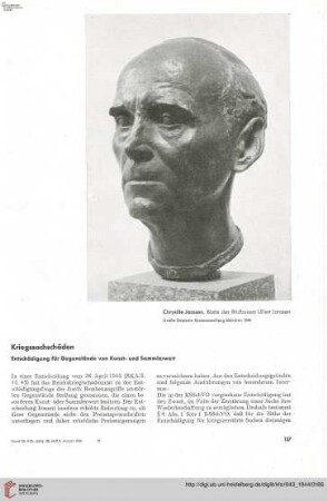 59: Kriegssachschäden : Entschädigung für Gegenstände von Kunst-Sammlerwert