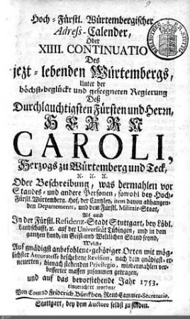 1753: Württembergisches Adressbuch, 1753
