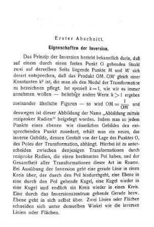 Erster Abschnitt - Eigenschaften der Inversion.