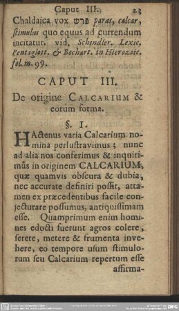 Caput III. De origine Calcarium & eorum forma