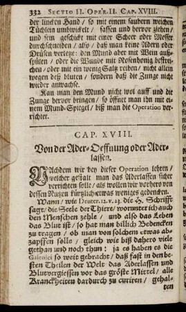 Cap. XVIII. Von der Ader-Oeffnung oder Aderlassen.
