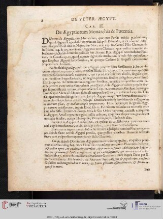 Cap. II: De Aegyptiorum Monarchia & Potentia.