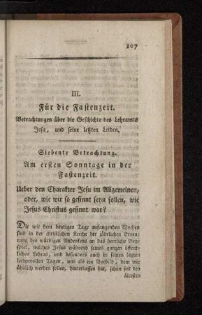 Siebente Betrachtung. Am ersten Sonntage in der Fastenzeit.