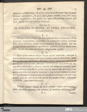 Sectio I. De Ecclesia In Genere, Et Extra Civitatem, Considerata.
