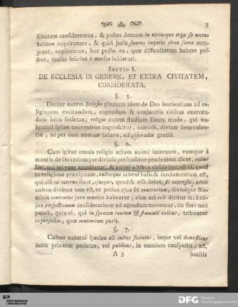 Sectio I. De Ecclesia In Genere, Et Extra Civitatem, Considerata.