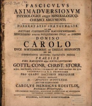 Fasciculus animadversionum physiologici atque mineralogico-chemici argumenti