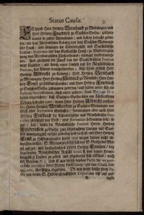 Status Causæ; Prima; Secunda; Quæstio prima; Resolutio Quæstionis Primæ; Rationes Decidendi; Quæstio secunda; Resolutio QuVstionis secundæ.