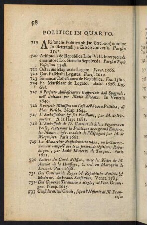58-84, Politici in Quarto - Historiae Naturalis Scriptores in Quarto