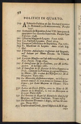 58-84, Politici in Quarto - Historiae Naturalis Scriptores in Quarto