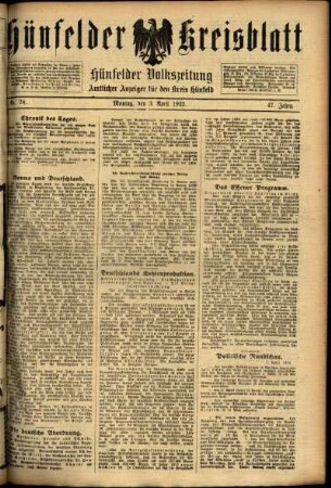 Ausgabe vom Montag, den 03. April 1922.