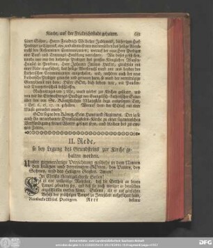 II. Rede, so bey Legung des Grundsteins zur Kirche gehalten worden.