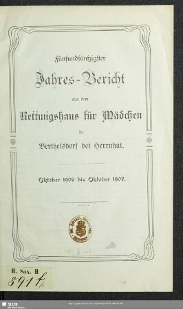 55.1906/07: Jahresbericht von dem Rettungshaus für Mädchen zu Berthelsdorf bei Herrnhut