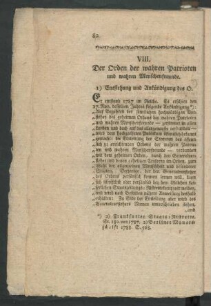 VIII. Der Orden der wahren Patrioten und wahren Menschenfreunde
