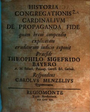 Historia Congregationis Cardinalivm De Propaganda Fide