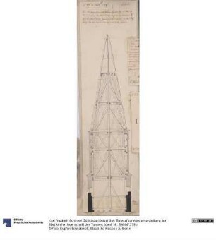 Züllichau (Sulechów). Entwurf zur Wiederherstellung der Stadtkirche. Querschnitt des Turmes