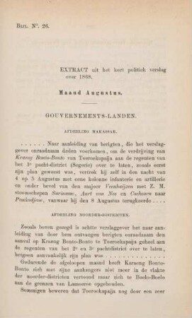 Bijl. No. 26. Extract uit het kort politiek verslag over 1868. Maand Augustus