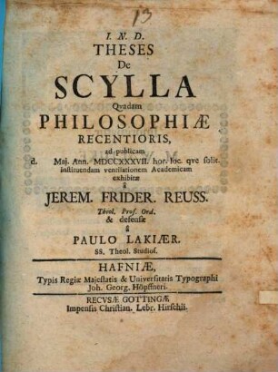Theses De Scylla Quadam Philosophiae Recentioris