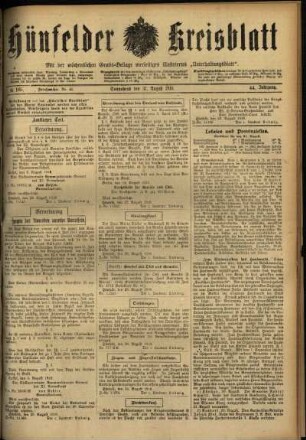 Ausgabe vom Samstag, den 31. August 1918.